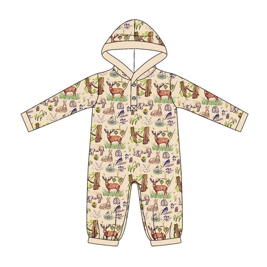 preorder LR3076 Farm Animals Hoodie Long Sleeve Boys Romper