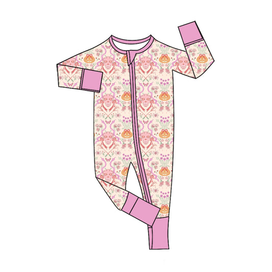 preorder LR3091 Halloween Spooky Pumpkin Pink Zipper Long Sleeve Girls Romper