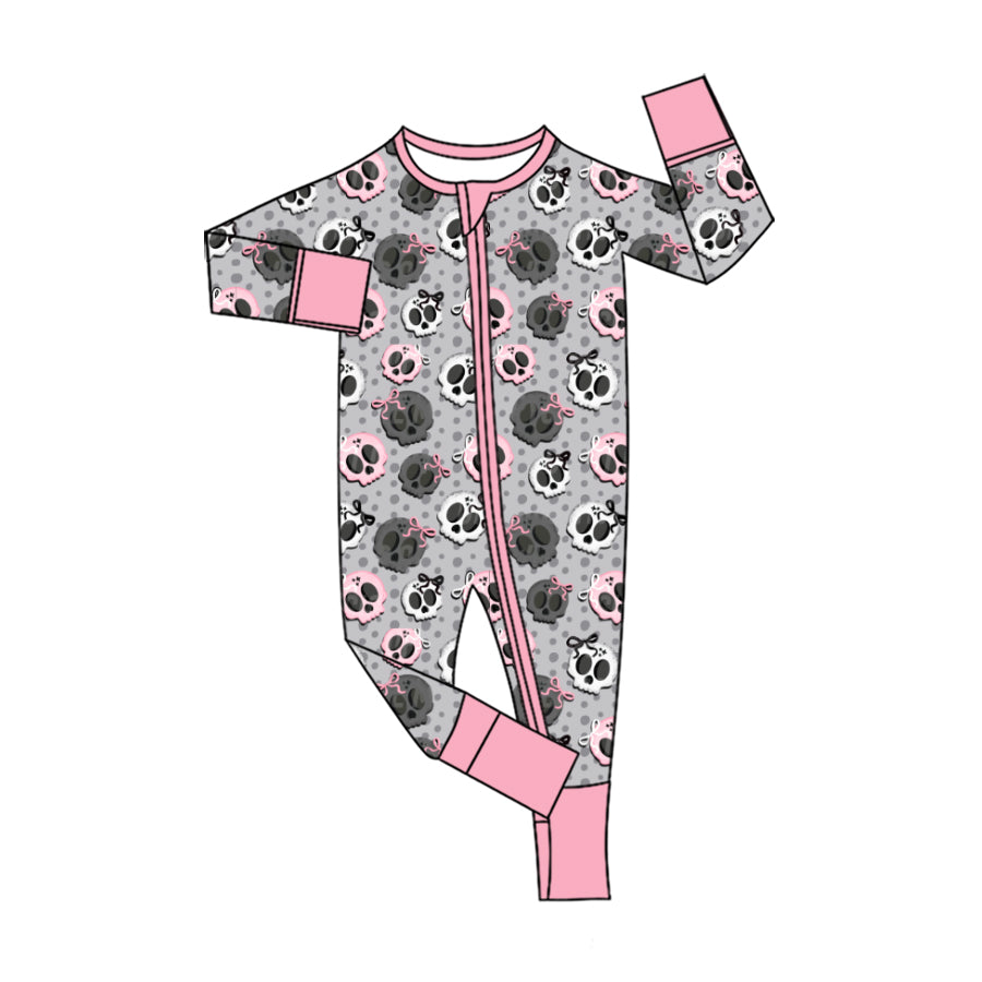 preorder LR3094 Halloween Spooky Pink Zipper Long Sleeve Girls Romper