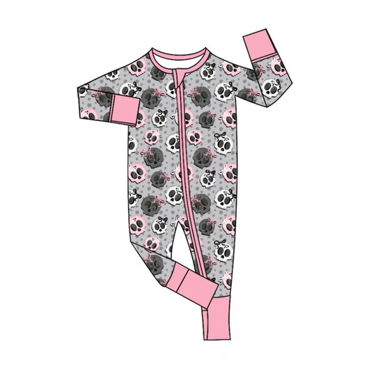 preorder LR3094 Halloween Spooky Pink Zipper Long Sleeve Girls Romper
