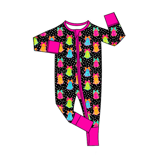 preorder LR3095 Halloween Spooky Hot Pink Zipper Long Sleeve Girls Romper