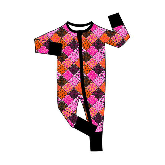 preorder LR3096 Halloween Flowers Zipper Long Sleeve Girls Romper