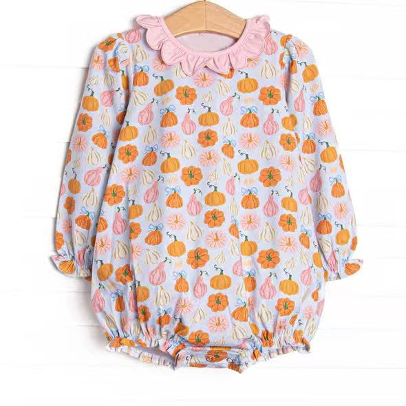 preorder LR3098 Thanksgiving Pumpkin Long Sleeve Girls Romper