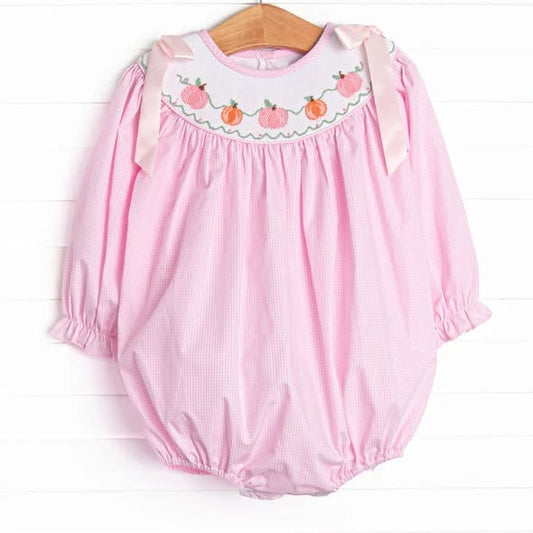 preorder LR3099 Thanksgiving Pumpkin Pink Long Sleeve Girls Romper
