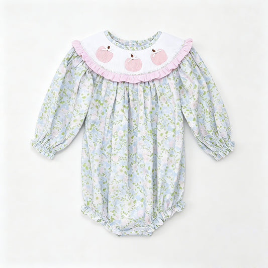 preorder LR3100 Thanksgiving Pumpkin Flowers Long Sleeve Girls Romper