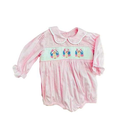 preorder LR3102 Thanksgiving Turkey Pink Long Sleeve Girls Romper