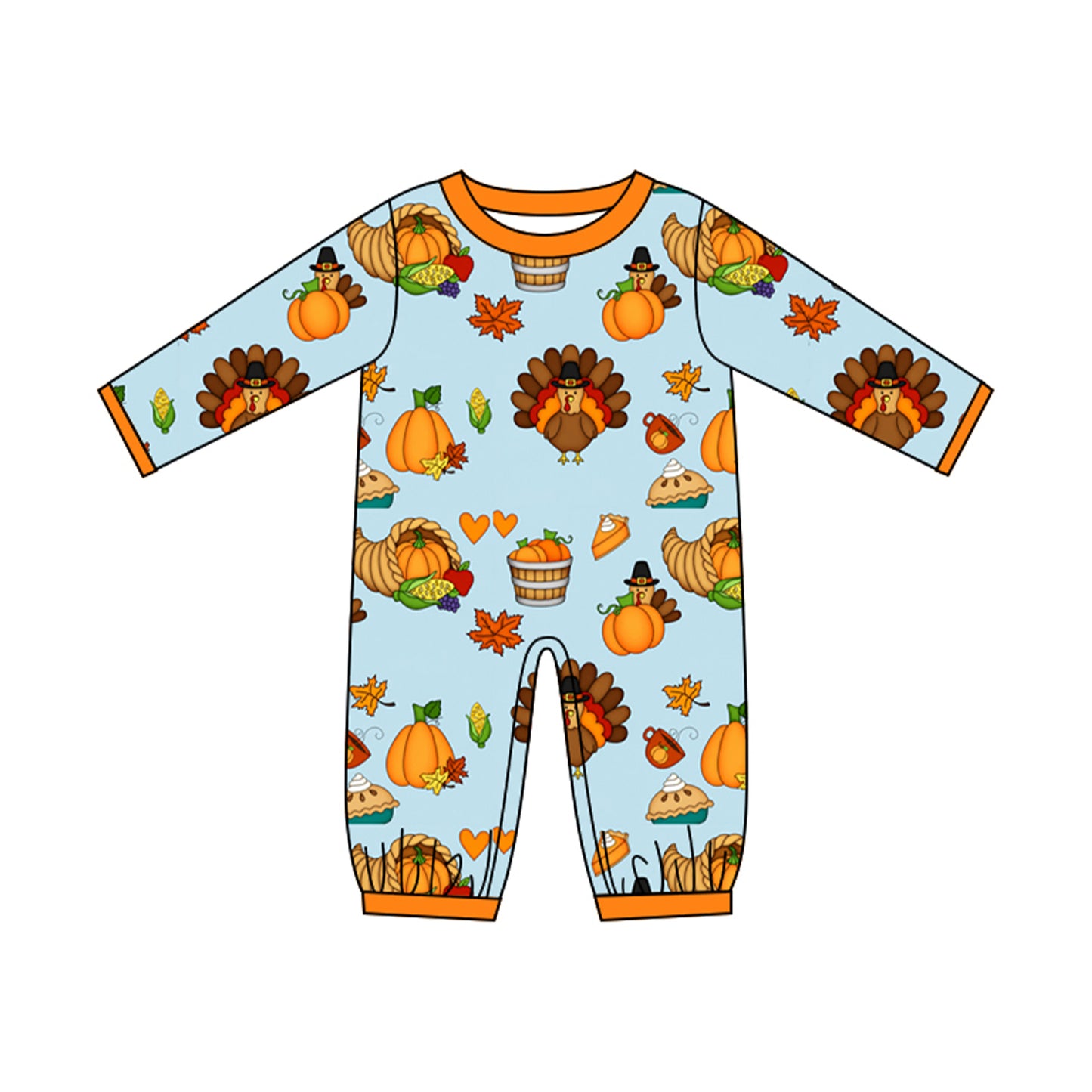 preorder LR3107 Thanksgiving Turkey Long Sleeve Boys Romper
