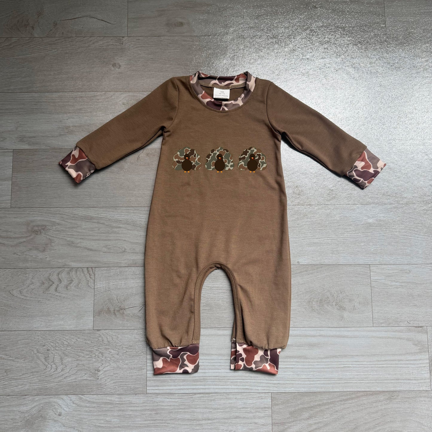 preorder Samples LR3108 Thanksgiving Turkey Camo Long Sleeve Boys Romper