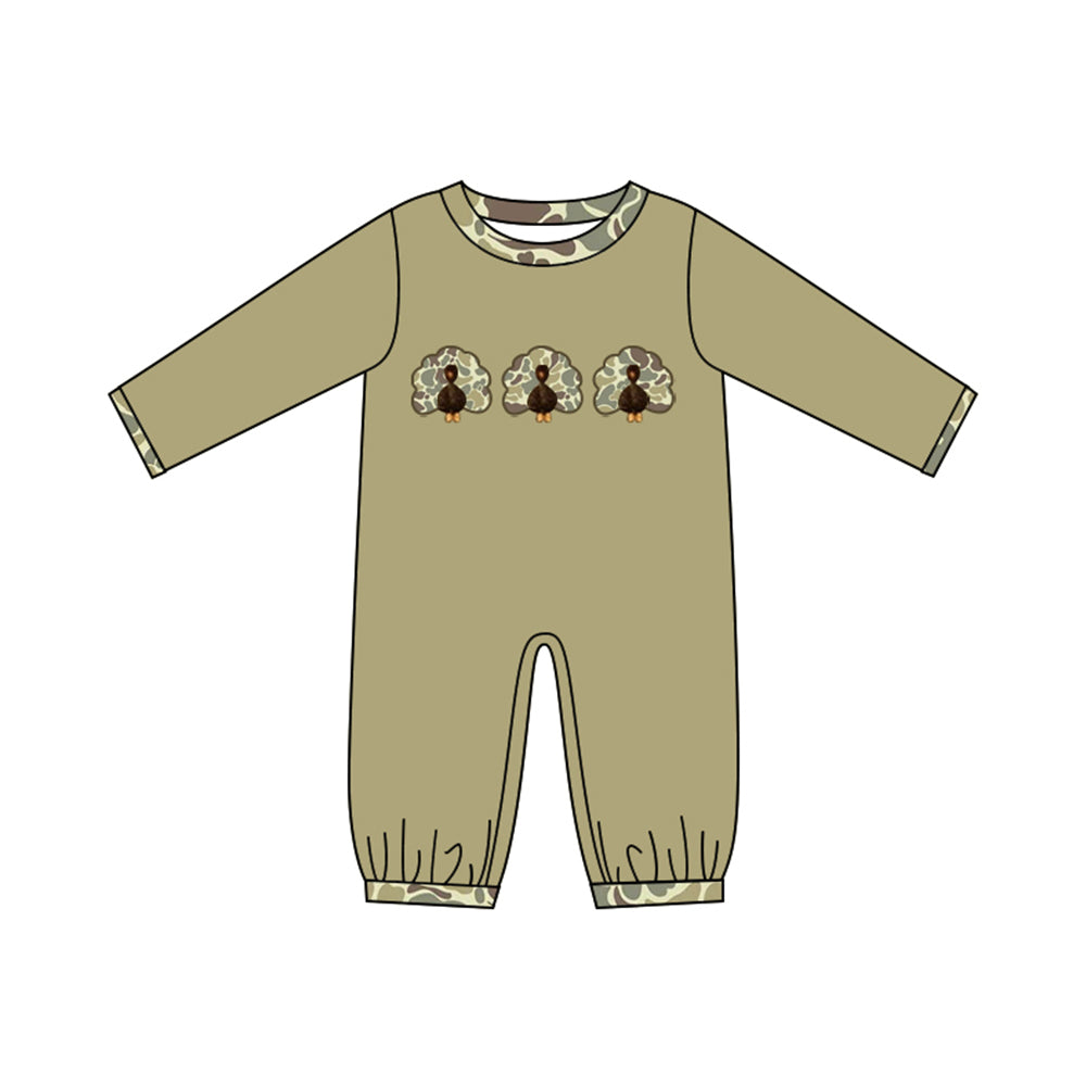 preorder LR3109 Thanksgiving Turkey Camo Long Sleeve Boys Romper