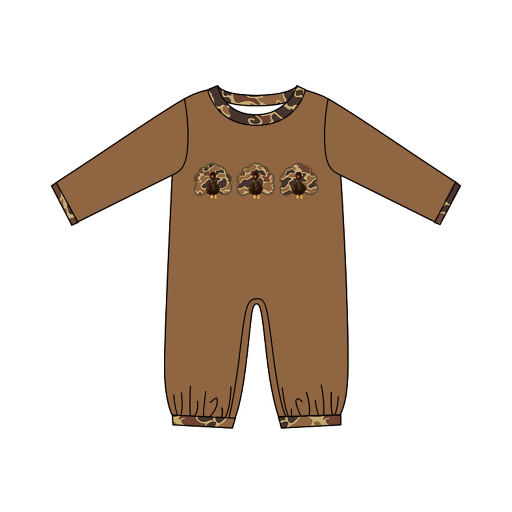 preorder LR3111 Thanksgiving Turkey Camo Long Sleeve Boys Romper