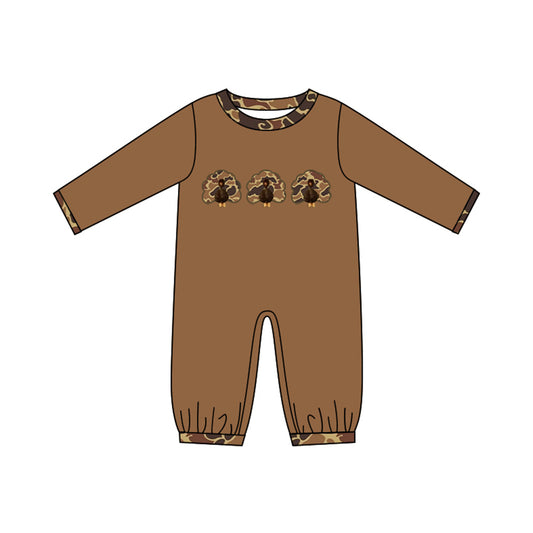 preorder LR3111 Thanksgiving Turkey Camo Long Sleeve Boys Romper