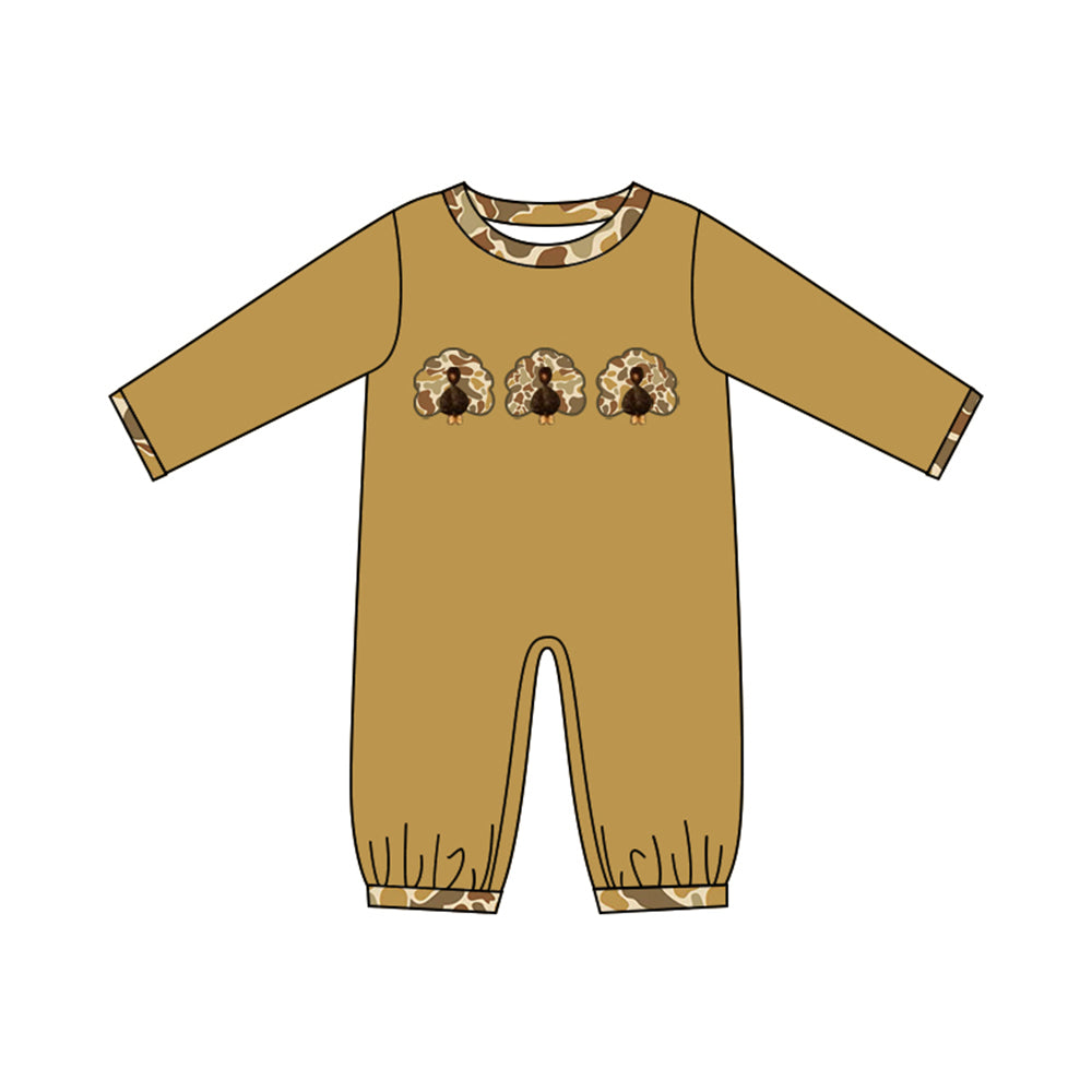 preorder LR3112 Thanksgiving Turkey Camo Long Sleeve Boys Romper