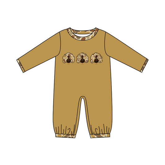 preorder LR3112 Thanksgiving Turkey Camo Long Sleeve Boys Romper