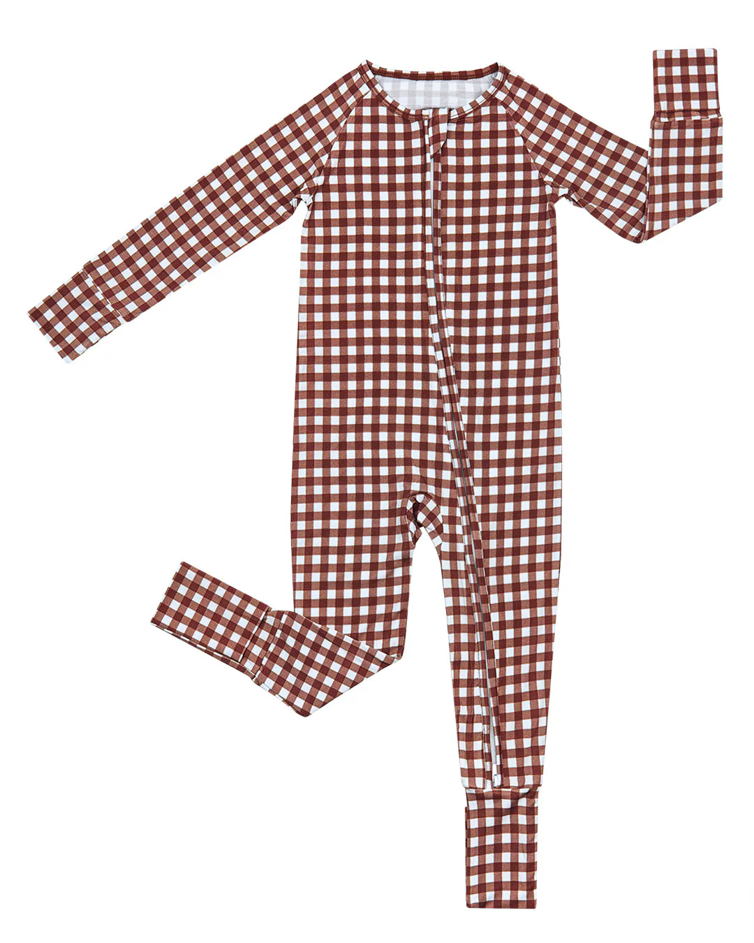 preorder LR3113 Brown Checkered Zipper Long Sleeve Boys Romper