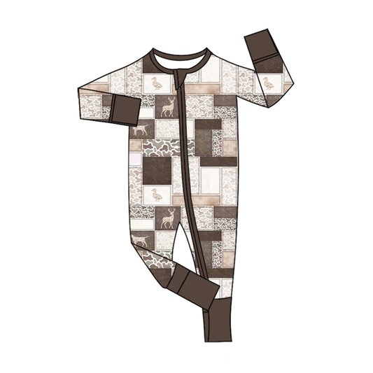 preorder LR3118 Hunting Deer Dog Camo Zipper Long Sleeve Boys Romper