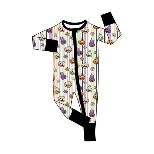 preorder LR3122 Halloween Spooky Pumpkin Purple Zipper Long Sleeve Boys Romper