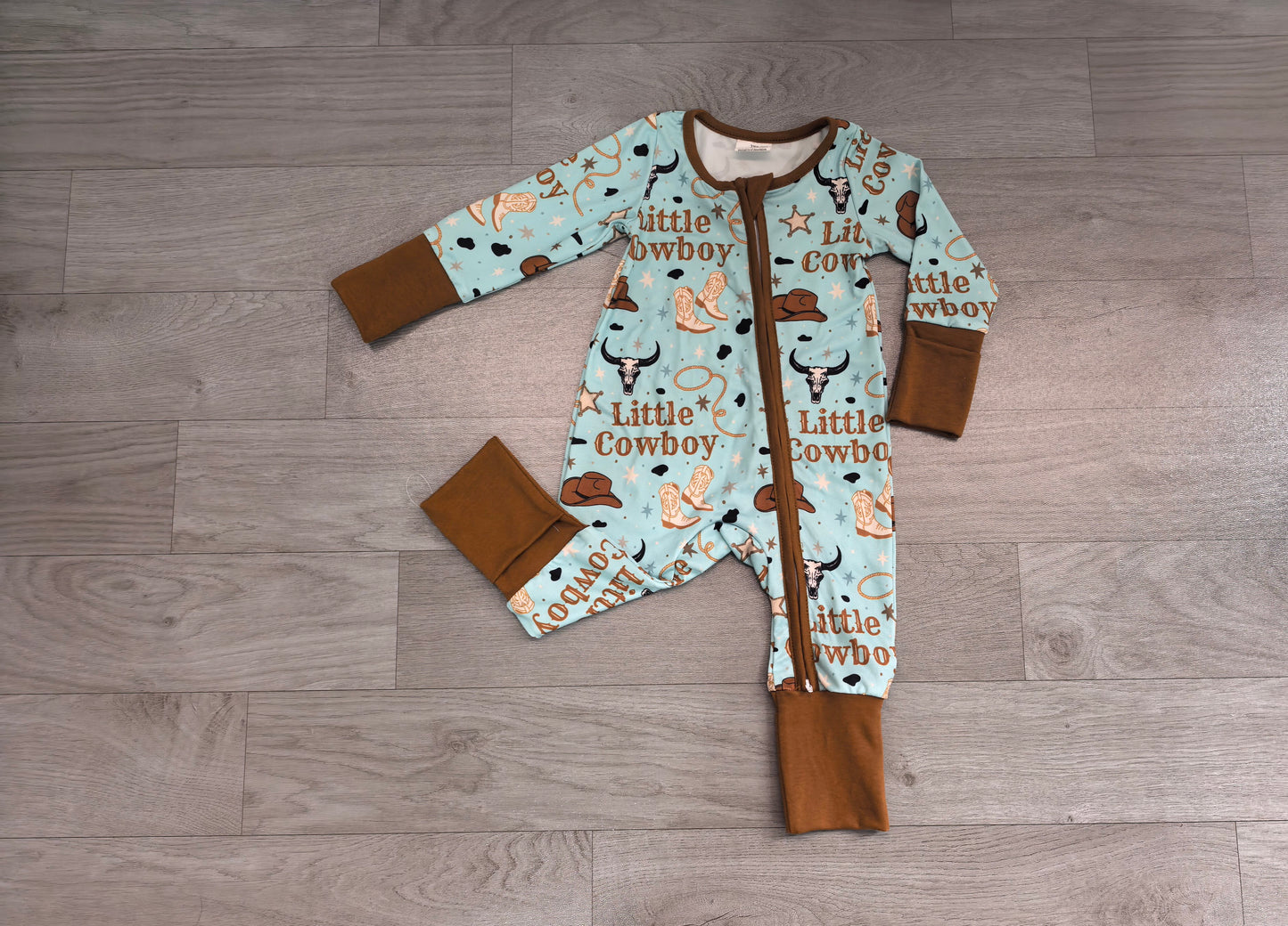preorder Sampels LR3124 Little Cowboy Blue Zipper Long Sleeve Boys Romper
