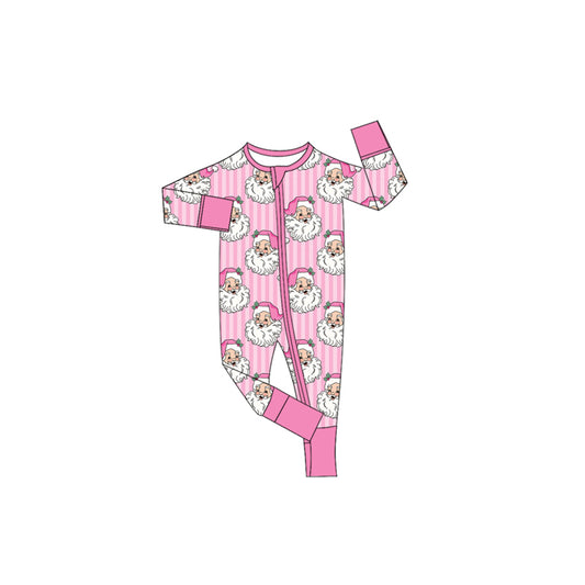 preorder LR3125 Christmas Santa Pink Zipper Long Sleeve Girls Romper