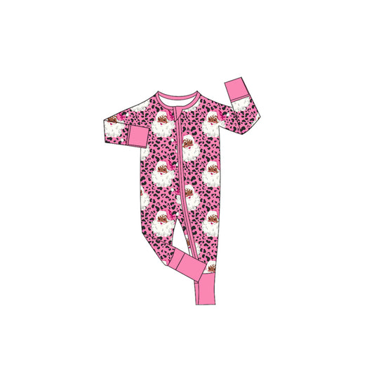 preorder LR3127 Christmas Santa Pink Zipper Long Sleeve Girls Romper