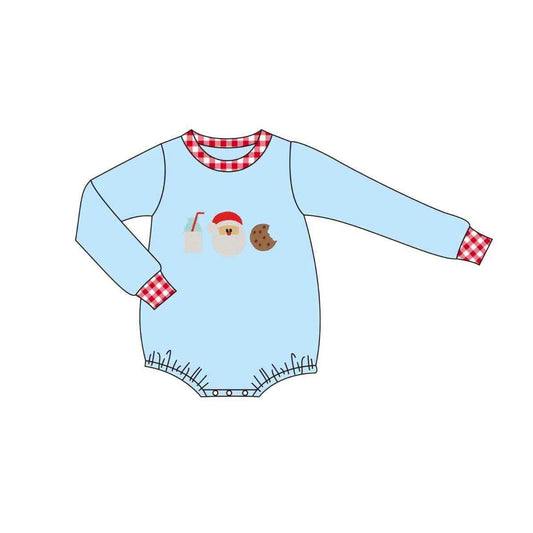 preorder LR3129 Christmas Santa Blue Long Sleeve Girls Romper