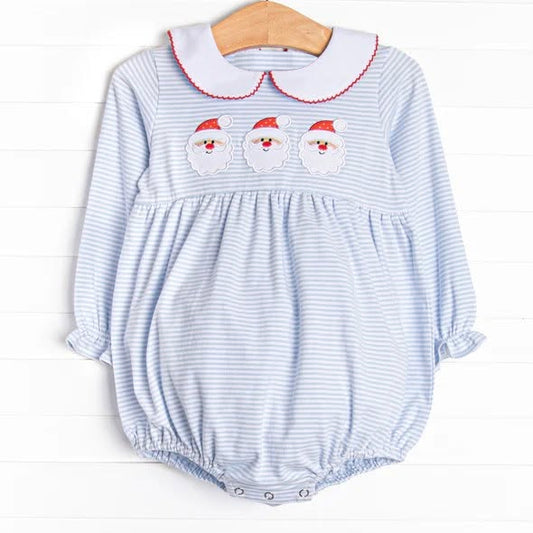 preorder LR3136 Christmas Santa Blue Long Sleeve Girls Romper