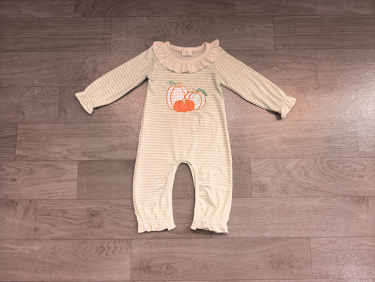 preorder Samples LR3137 Pumpkin Green Striped Long Sleeve Girls Romper