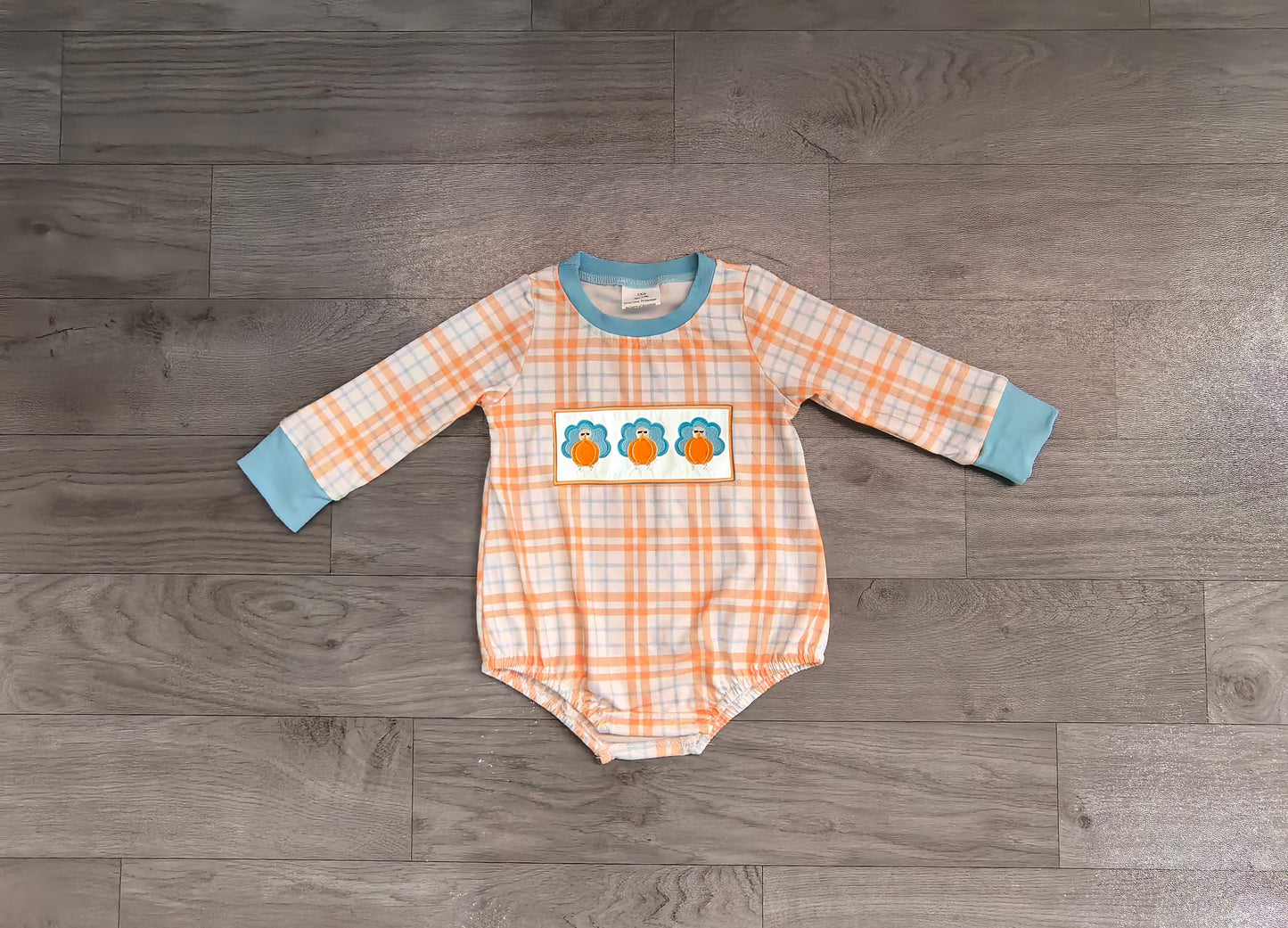 preorder Samples LR3138 Turkey Orange Checkered Long Sleeve Boys Romper