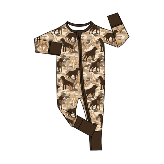 preorder LR3139 Hunting Camo Dog Zipper Long Sleeve Girls Romper
