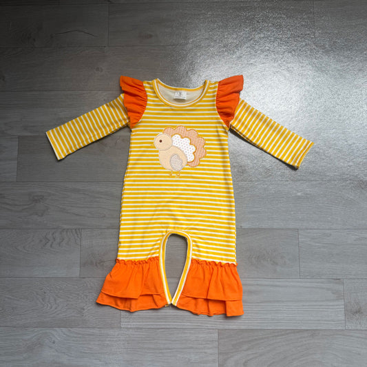 preorder Samples LR3144 Thanksgiving Turkey Long Sleeve Girls Romper