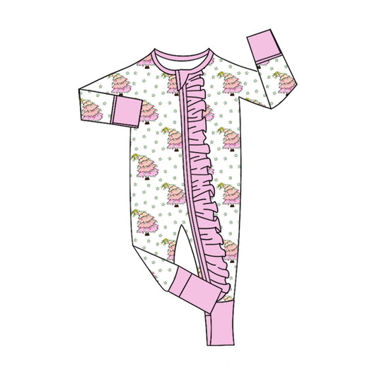 preorder LR3156 Christmas Tree Zipper Long Sleeve Girls Romper