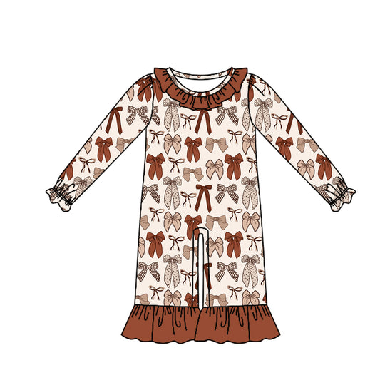 preorder LR3159 Brown Bows Long Sleeve Girls Romper