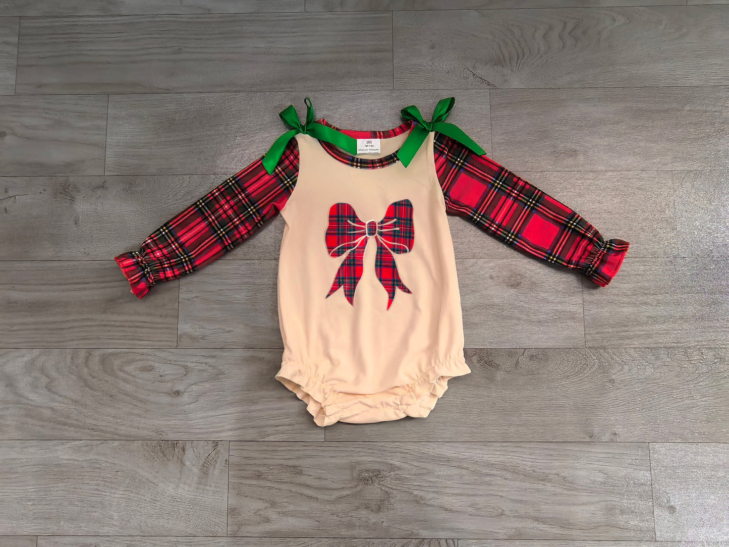 preorder LR3163 Christmas Bow Red Long Sleeve Girls Romper