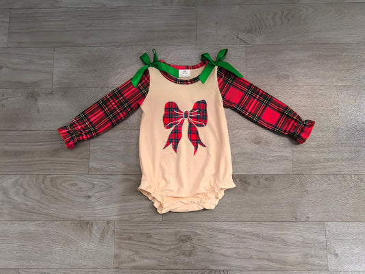 preorder LR3163 Christmas Bow Red Long Sleeve Girls Romper