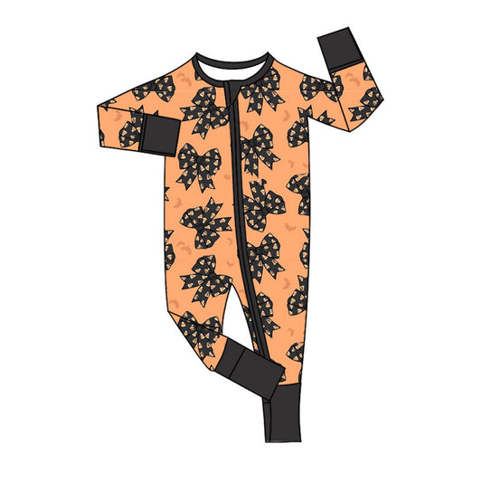 preorder LR3171 Halloween Bows Corn Candy Zipper Long Sleeve Girls Romper