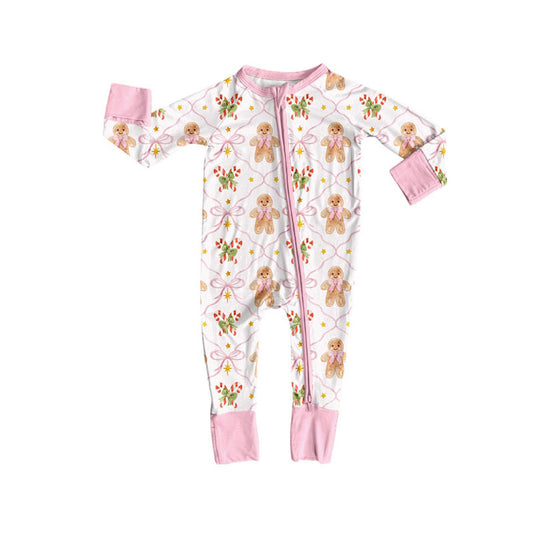 preorder LR3175 Christmas Gingerbread Man Zipper Long Sleeve Girls Romper