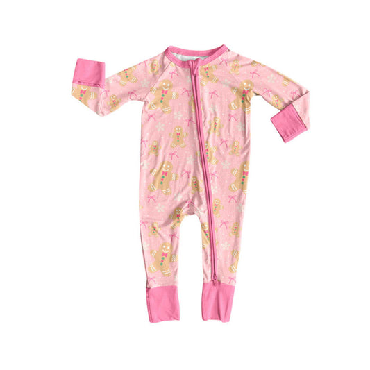 preorder LR3176 Christmas Gingerbread Man Zipper Long Sleeve Girls Romper
