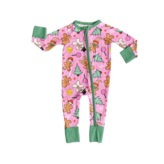 preorder LR3177 Christmas Gingerbread Man Zipper Long Sleeve Girls Romper