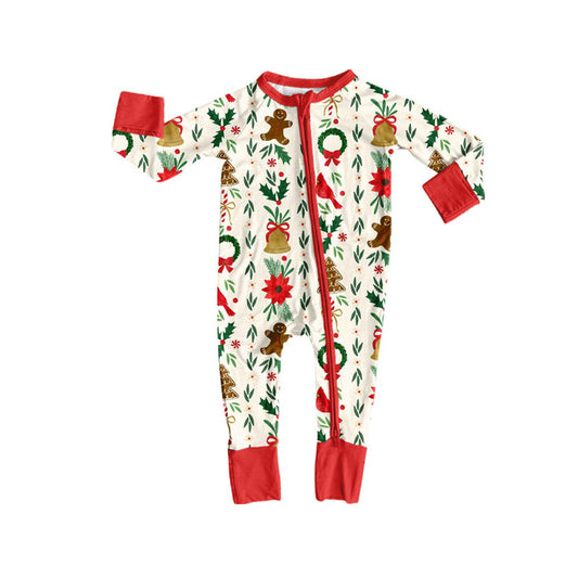 preorder LR3178 Christmas Gingerbread Man Zipper Long Sleeve Girls Romper