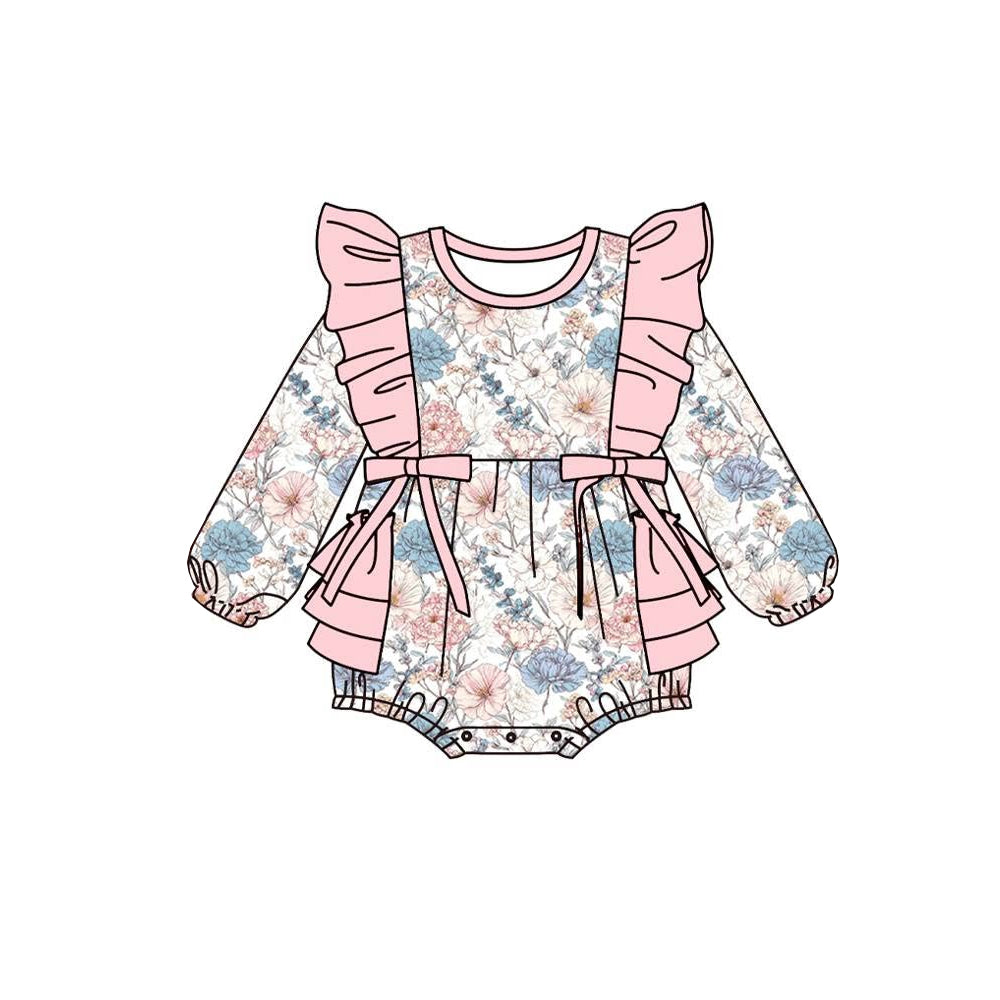 preorder LR3182 Western Flowers Pink Long Sleeve Girls Romper