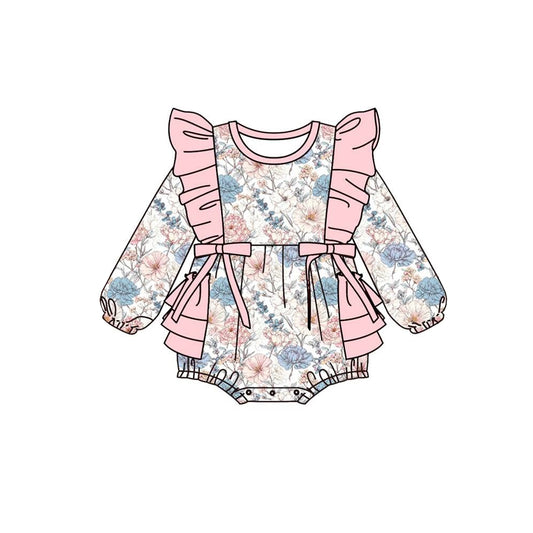 preorder LR3182 Western Flowers Pink Long Sleeve Girls Romper