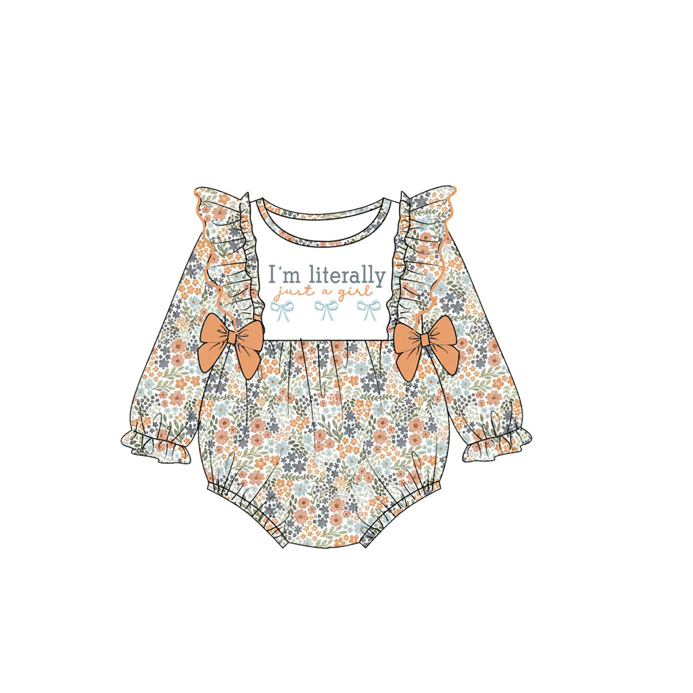 preorder LR3184 I'm Literally Bows Flowers Floral Long Sleeve Girls Romper