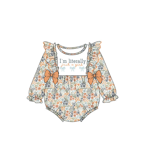 preorder LR3184 I'm Literally Bows Flowers Floral Long Sleeve Girls Romper