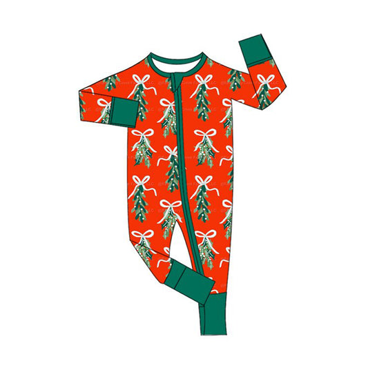 preorder LR3193 Christmas Bows Tree Zipper Long Sleeve Boys Romper