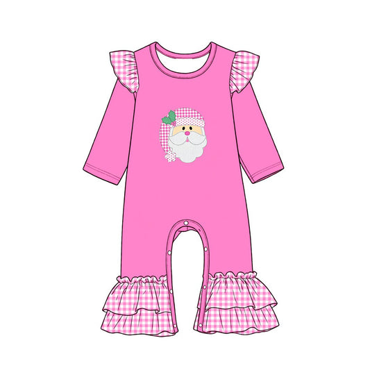 preorder LR3197 Christmas Santa Pink Long Sleeve Girls Romper