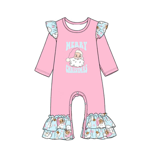 preorder LR3198 Christmas Santa Pink Long Sleeve Girls Romper