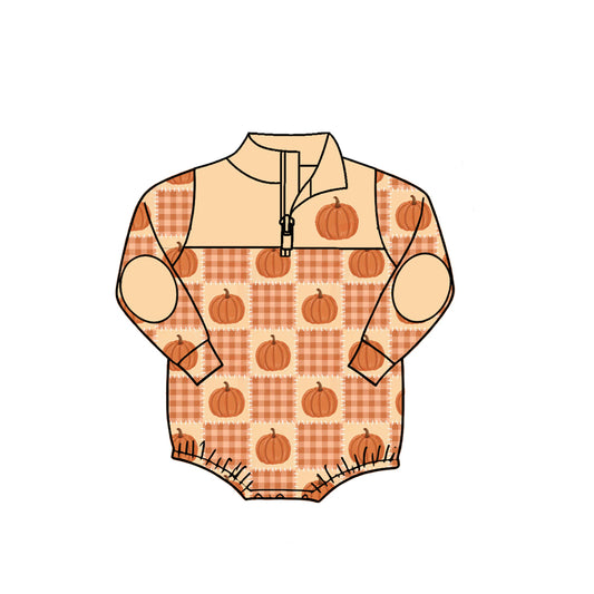 preorder LR3200 Pumpkin Orange Zipper Long Sleeve Boys Romper