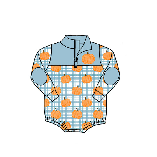 preorder LR3201 Pumpkin Blue Zipper Long Sleeve Boys Romper