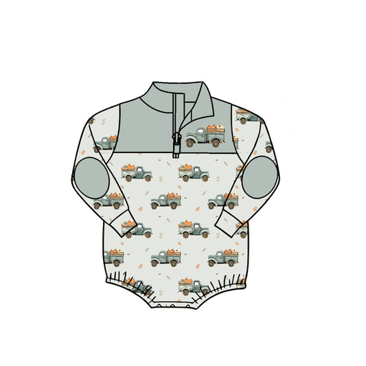 preorder LR3202 Pumpkin Zipper Long Sleeve Boys Romper