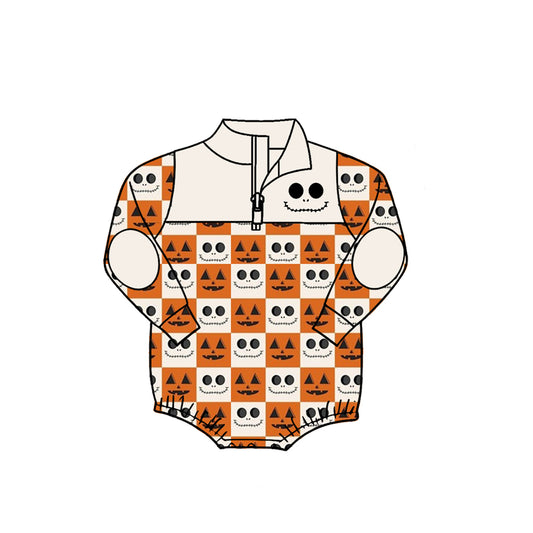 preorder LR3204 Halloween Smile Pumpkin Zipper Long Sleeve Boys Romper