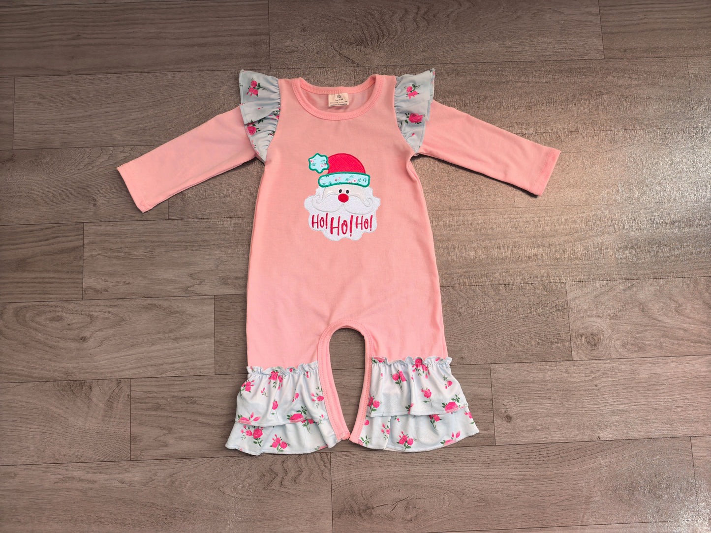 preorder Samples LR3215 Christmas Santa Pink Long Sleeve Girls Romper